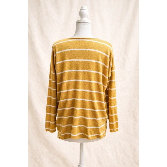 Staccato Size L Modern Relaxed Casual Minimalist Striped V Neck Knit Top - Picture 2 of 11